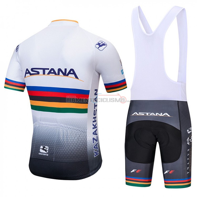 Abbigliamento Ciclismo UCI Mondo Champion Astana Manica Corta 2018 Bianco
